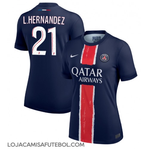 Camisa de Futebol Paris Saint-Germain Lucas Hernandez #21 Equipamento Principal Mulheres 2024-25 Manga Curta